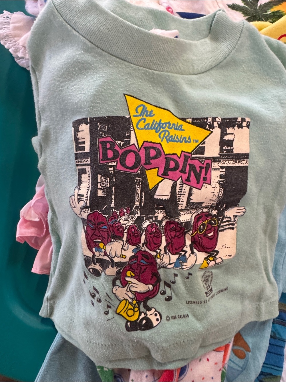 Vintage 1988 California Raisins Boppin Kids Graphic Tee - Light Green
